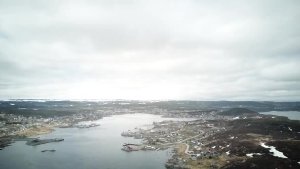 Flygfoto Över Stenig Atlantkust Molnig Dag Tagen Anthony Newfoundland Kanada — Stockvideo