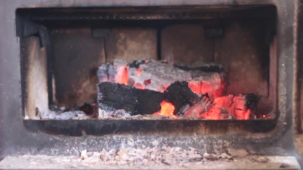 Burning Firewood Potbelly Stove Flaming Fire Wood Burning Stove Retro — Vídeos de Stock