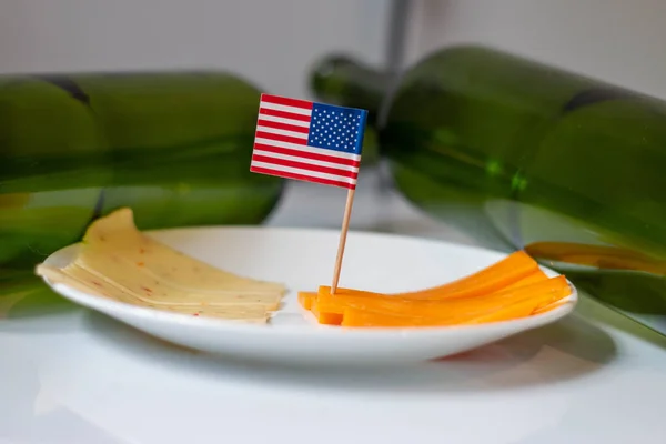 Amerikan Bayrağı Şarap Gecesi Klasik Bir Amerikan Gecesi — Stok fotoğraf