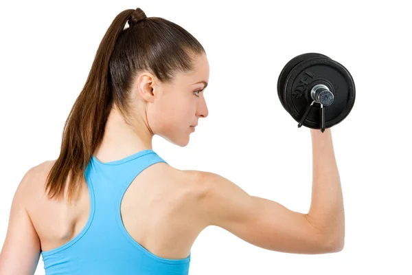 Close up of girl lifting weight. — Stock Photo, Image