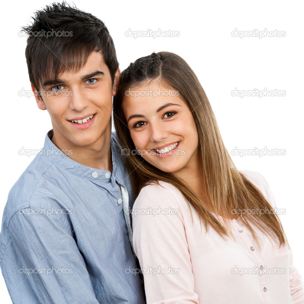 Portrait of cute teen couple.