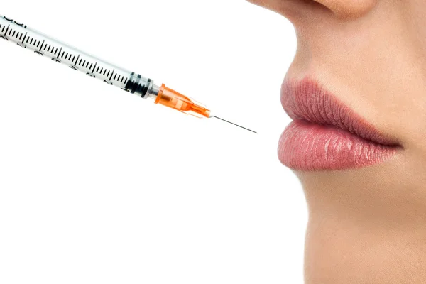 Siringa e labbra di Botox . — Foto Stock