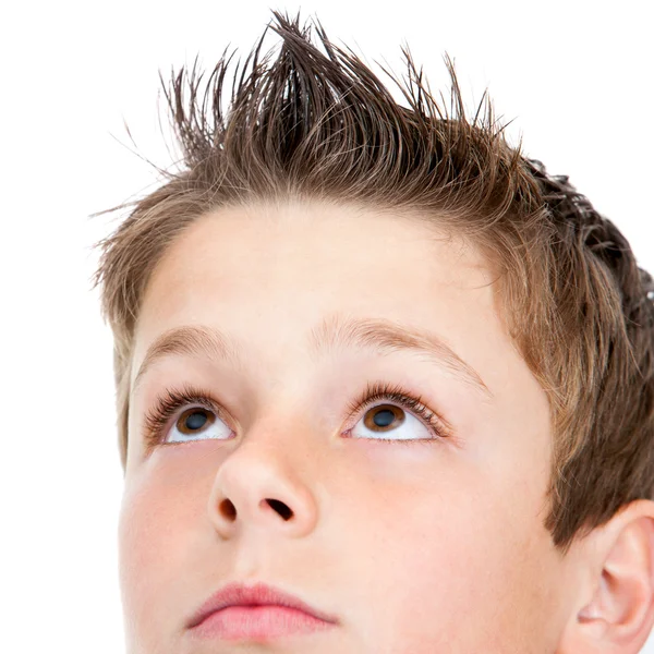 Macro portrait of Boy looking at corner. Stock Image