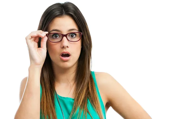 Surprised girl wearing glasses. — Stock Photo, Image