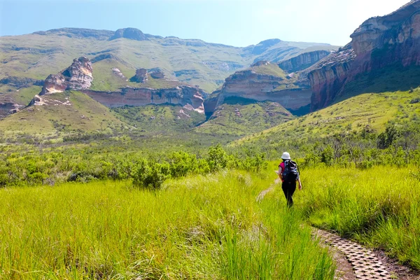 Tourist walking in mountains. — Stock Photo, Image