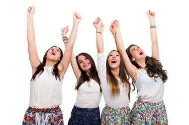 Happy Teen Girls raising arms clipart