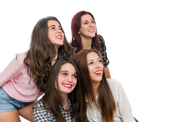 Quatorze meninas adolescentes olhando para o lado — Fotografia de Stock