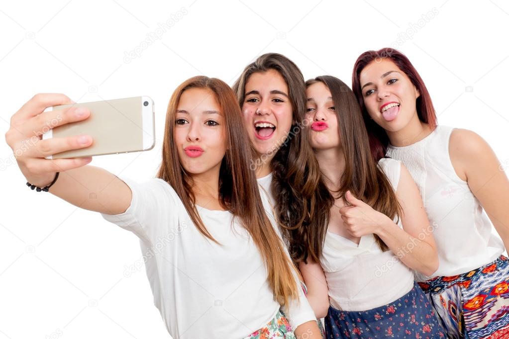 Group of girlfriends taking selfie.