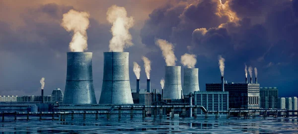 Απεικόνιση Ενός Χημικού Εργοστασίου Πύργους Καπνιστών Ένα Περιβάλλον Βαριά Ατμοσφαιρική — Φωτογραφία Αρχείου