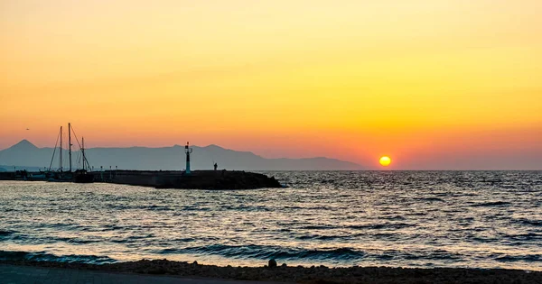 Sunset Sea Gouves Crete Greece — Fotografia de Stock