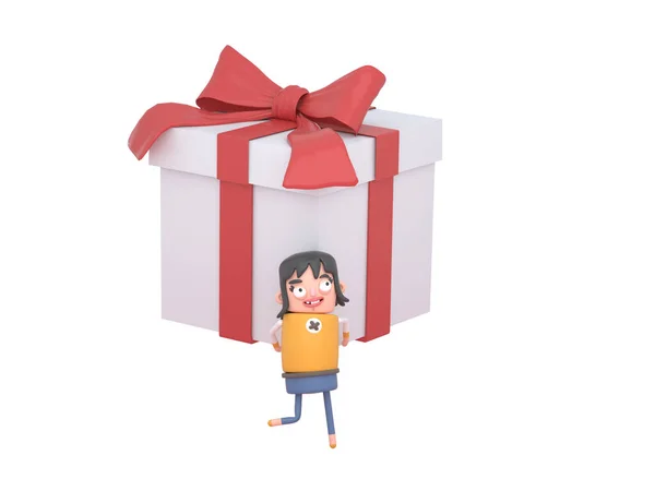 Милая Девушка Большой Подарочной Коробкой Пакет Иллюстрация Isolated — стоковое фото