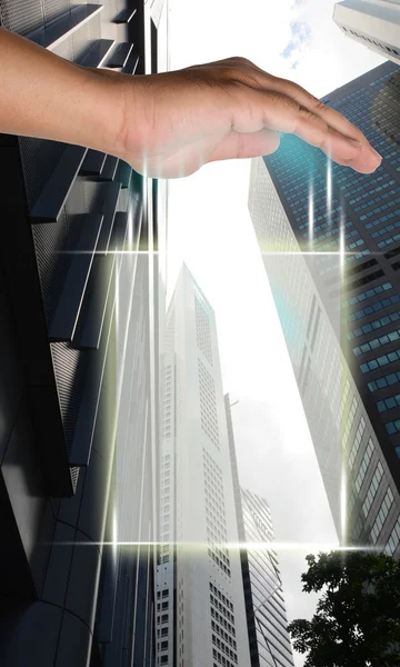 Интерфейс экрана с бизнес-зданиями — стоковое фото