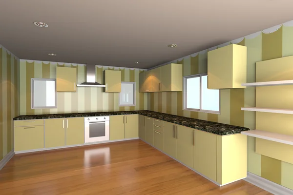 Küche mit gelben Tapeten — Stockfoto