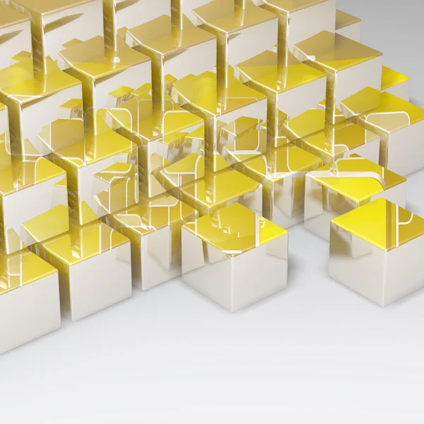 白い背景の上の抽象の黄金キューブ — ストック写真