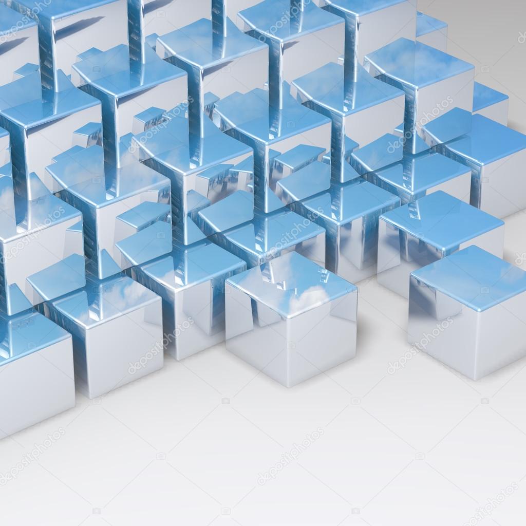Abstract blue cubes on white background