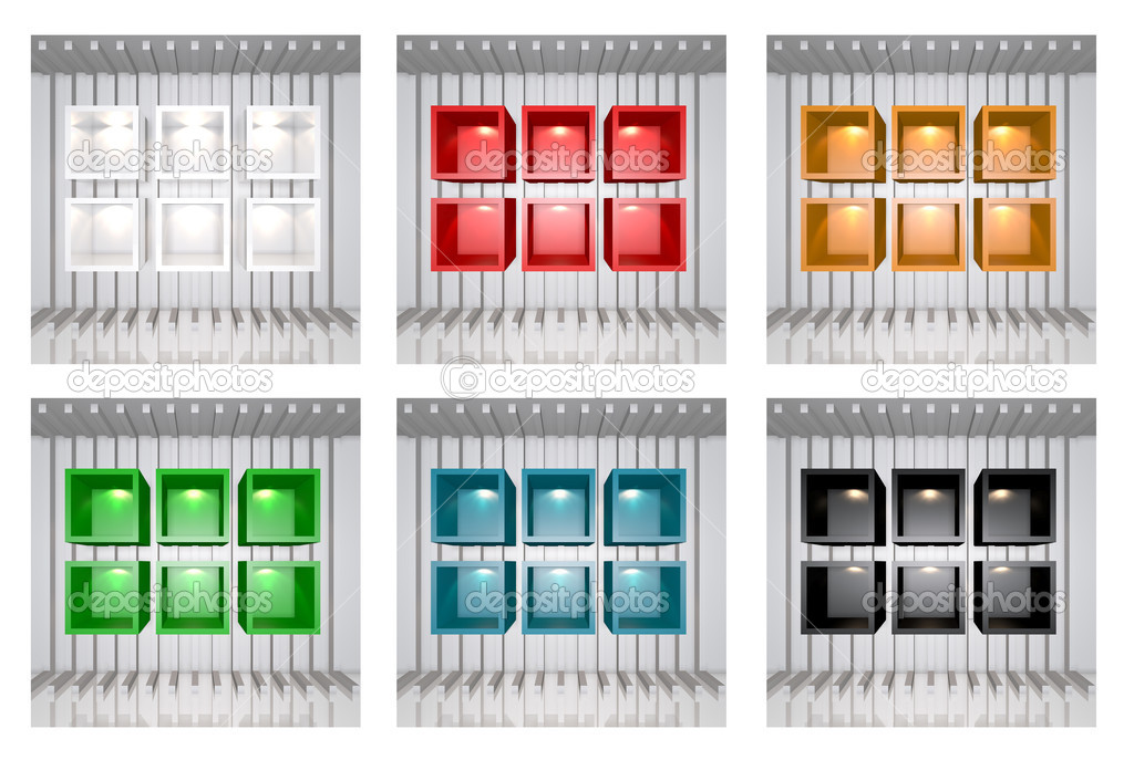 Set of 3D colourful shelves