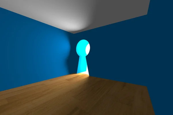 Empty interior blue room a keyhole — Stock Photo, Image