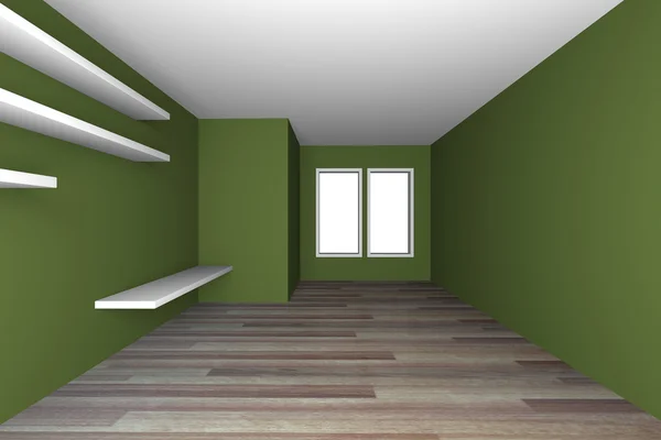 Groene lege woonkamer met houten vloer — Stockfoto