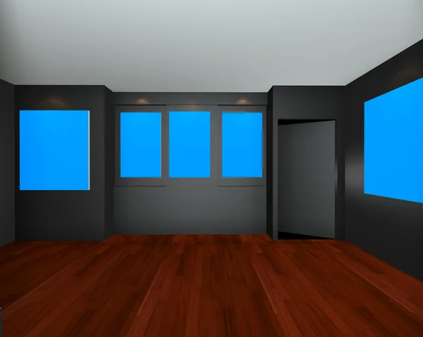 Εσωτερικό άδειο δωμάτιο με μπλε chromakey σκηνικό καμβά — Φωτογραφία Αρχείου