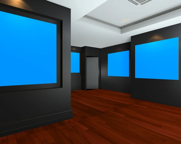 Empty room interior with blue chromakey backdrop canvas — Stock Photo, Image