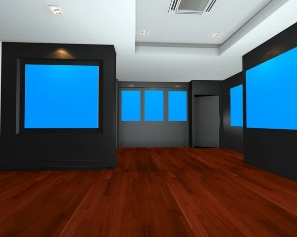 Tomt rum interiör med blå chromakey bakgrund duk — Stockfoto