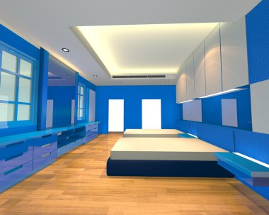 ineterior design bedroom blue theme clipart