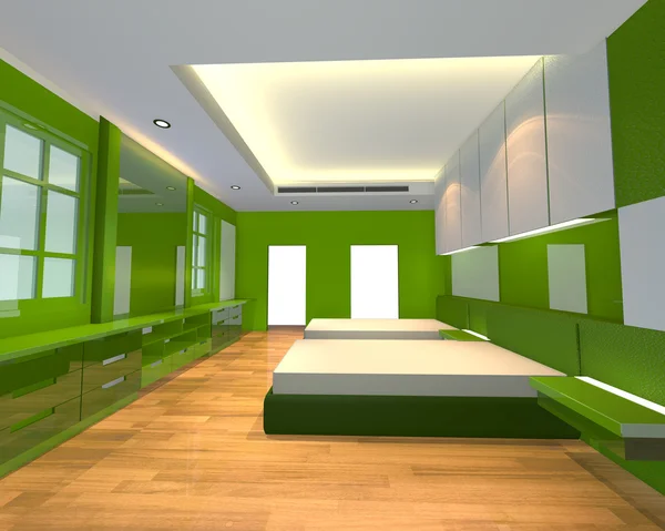 Ineterior 设计卧室绿色主题 — 图库照片