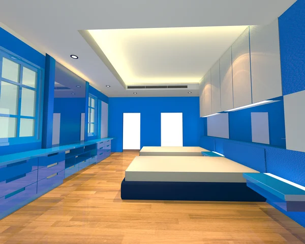 Дизайн спальни синий — стоковое фото