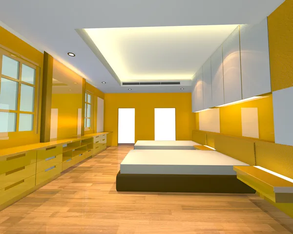 Design intérieur chambre à coucher thème jaune — Photo