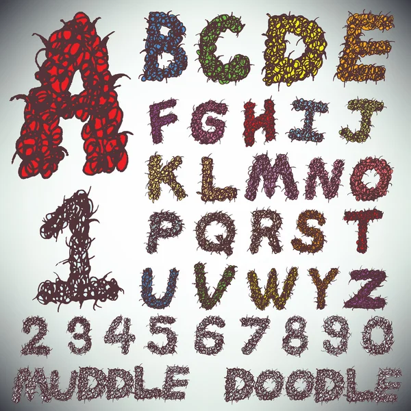 Dibujo a mano alfabeto y números — Archivo Imágenes Vectoriales