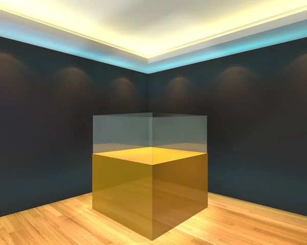 Yellow glass box showcase — Stock Photo, Image