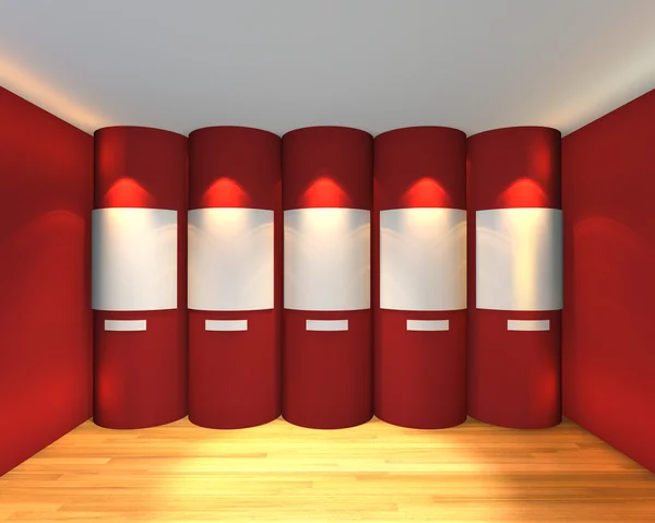 Boş oda kırmızı eğri Galeri — Stok fotoğraf