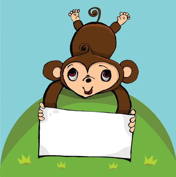 Carino cartone animato scimmia con segno vuoto — Vettoriale Stock
