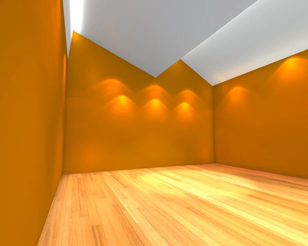 Parede laranja sala vazia com serração de teto — Fotografia de Stock