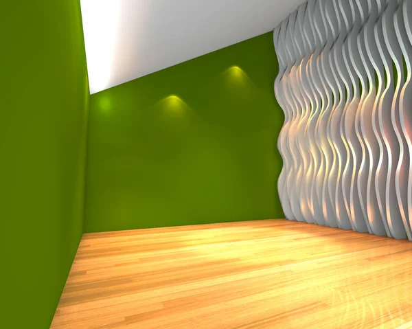 Abstract green empty room with wave wall — Stock Photo, Image