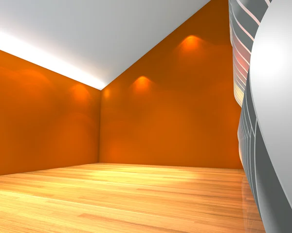 Dalga duvar tasarlamak turuncu boş oda — Stok fotoğraf