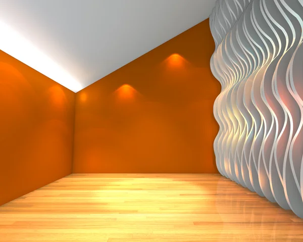 Chambre vide orange abstraite avec mur ondulé — Photo