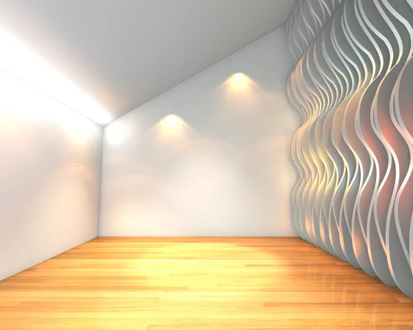 波の壁と抽象的な白い空の部屋 — ストック写真