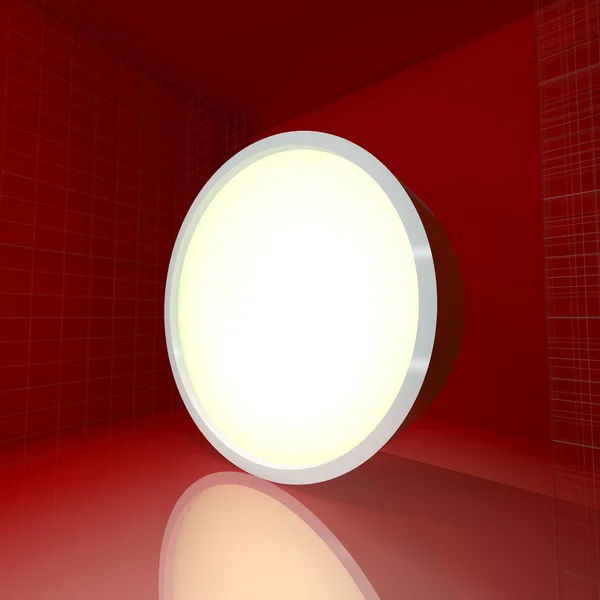 空白的圆形的框显示在红色空荡荡的房间 — 图库照片