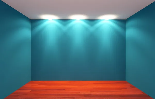Niebieski pokój pusty, oświetlenie — Zdjęcie stockowe
