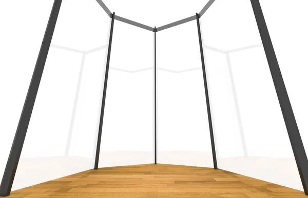 Prázdná místnost s zakřivené skleněné stěny — Stock fotografie