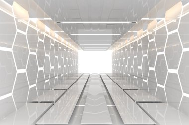 Futuristic white hexagon room