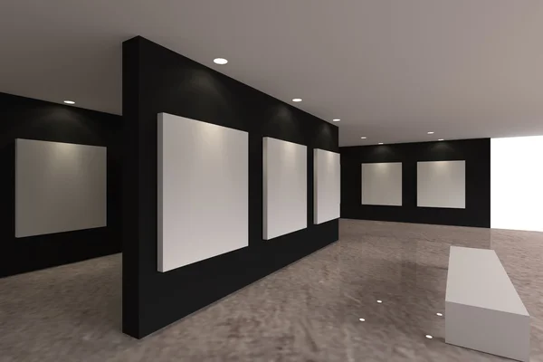 Tela su parete nera in galleria — Foto Stock