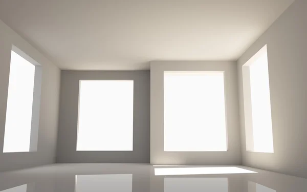 Leerer Raum mit vier Fenstern — Stockfoto