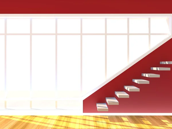 Красная стена украшает лестницу — стоковое фото