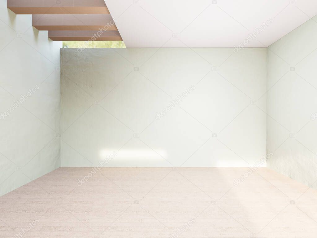 Natural light pours in from the ceiling light channels, illuminating an empty white room with light wooden floors. a border made up of multiple plaster bars