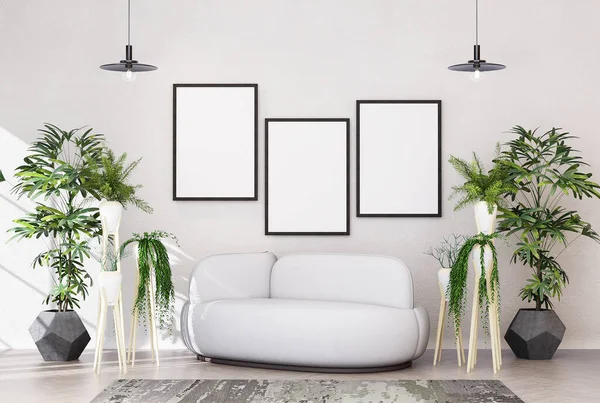 Mock Poster Frame Modern Interior Background Living Room Decorations Scandinavian – stockfoto