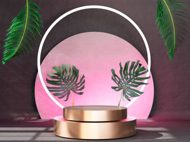 Beyaz arka planı olan bir sunum podyumu. 3d oluşturma