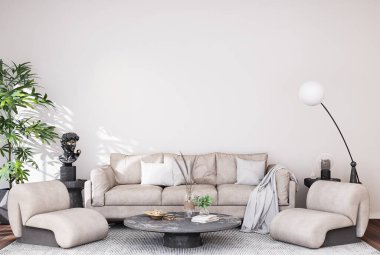 İç modern oturma odasının duvar modellemesi, 3 boyutlu.