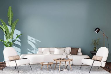 Interior modern living room wall mockup, 3D rendering